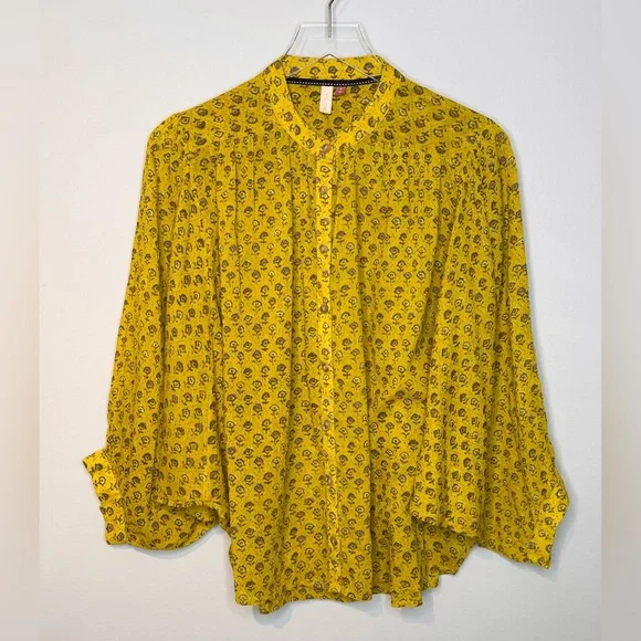 Anthropologie Pilcro The Sidney Batwing Yellow Green Floral Print Blouse Shirt - Picture 14 of 16